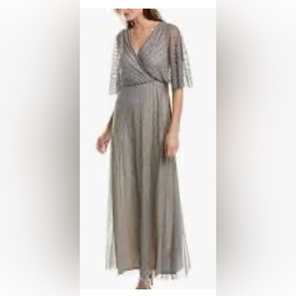 Adrianna Papell Silver Maxi Dress